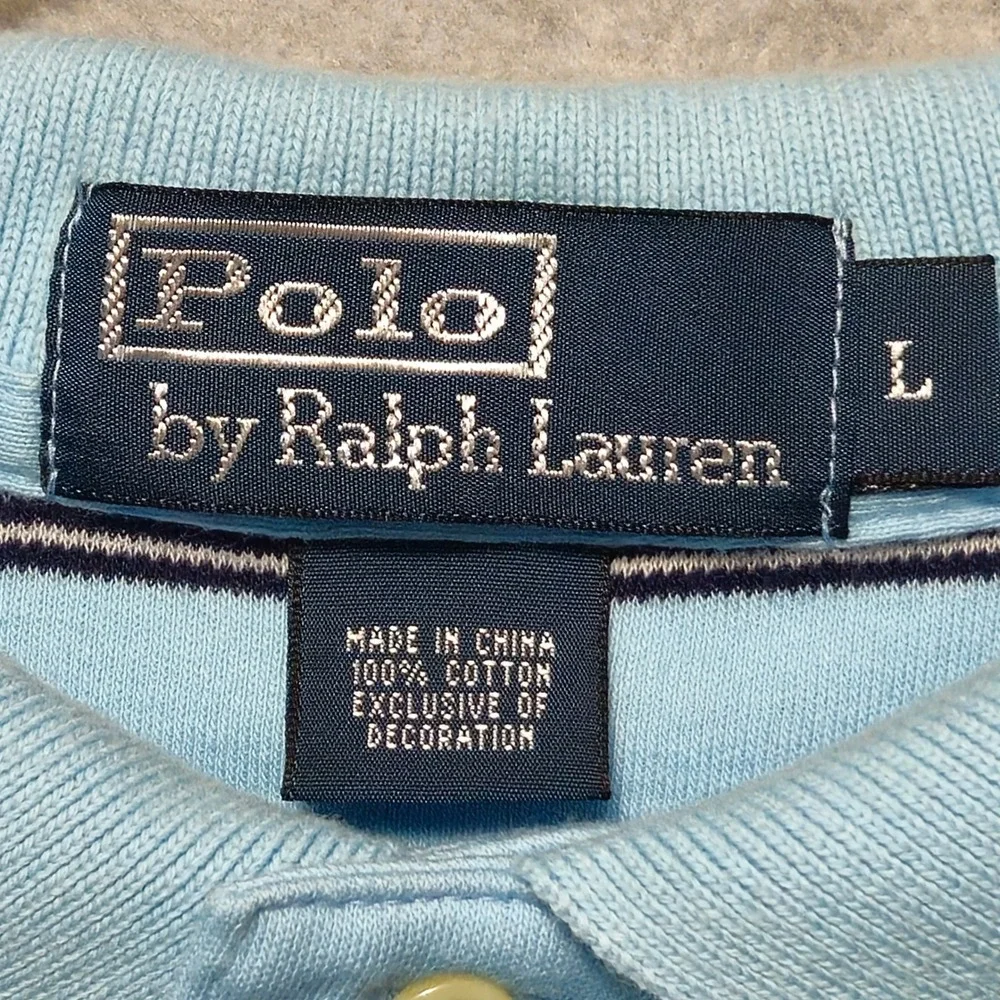 POLO RALPH LAUREN Polo Shirt Mens Large Blue Stripe Pony‎ Logo Cotton Classic